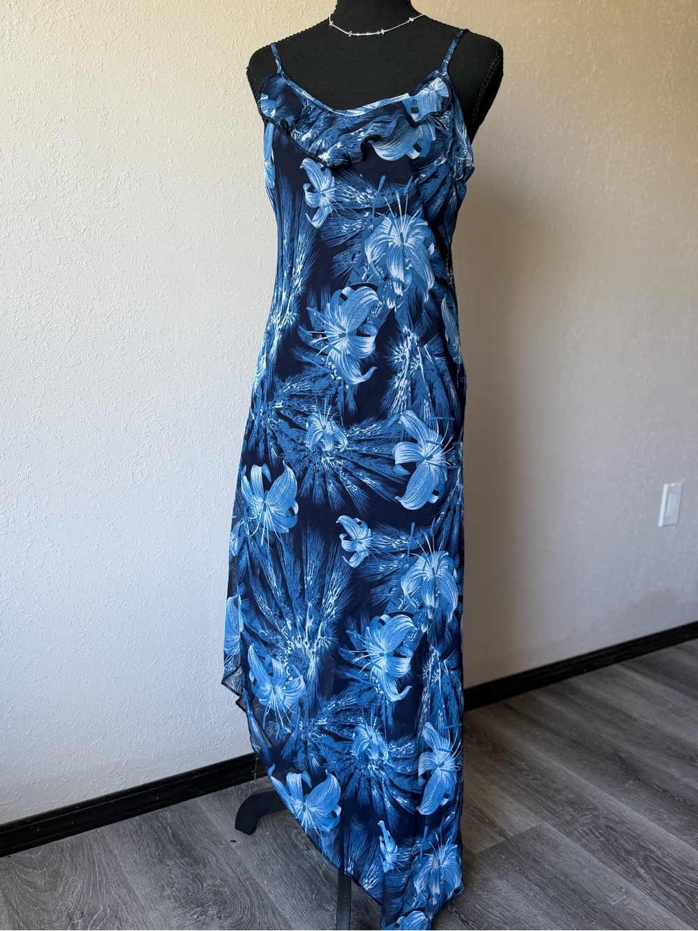 Vintage Blue Floral Slip Dress – Y2K Fairycore Maxi Dress